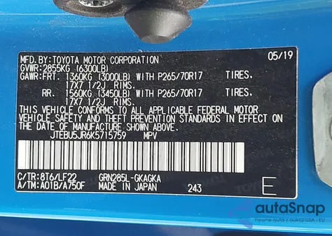 2019 Toyota 4Runner Trd Pro from USA, damaged, VIN JTEBU5JR6K5715759